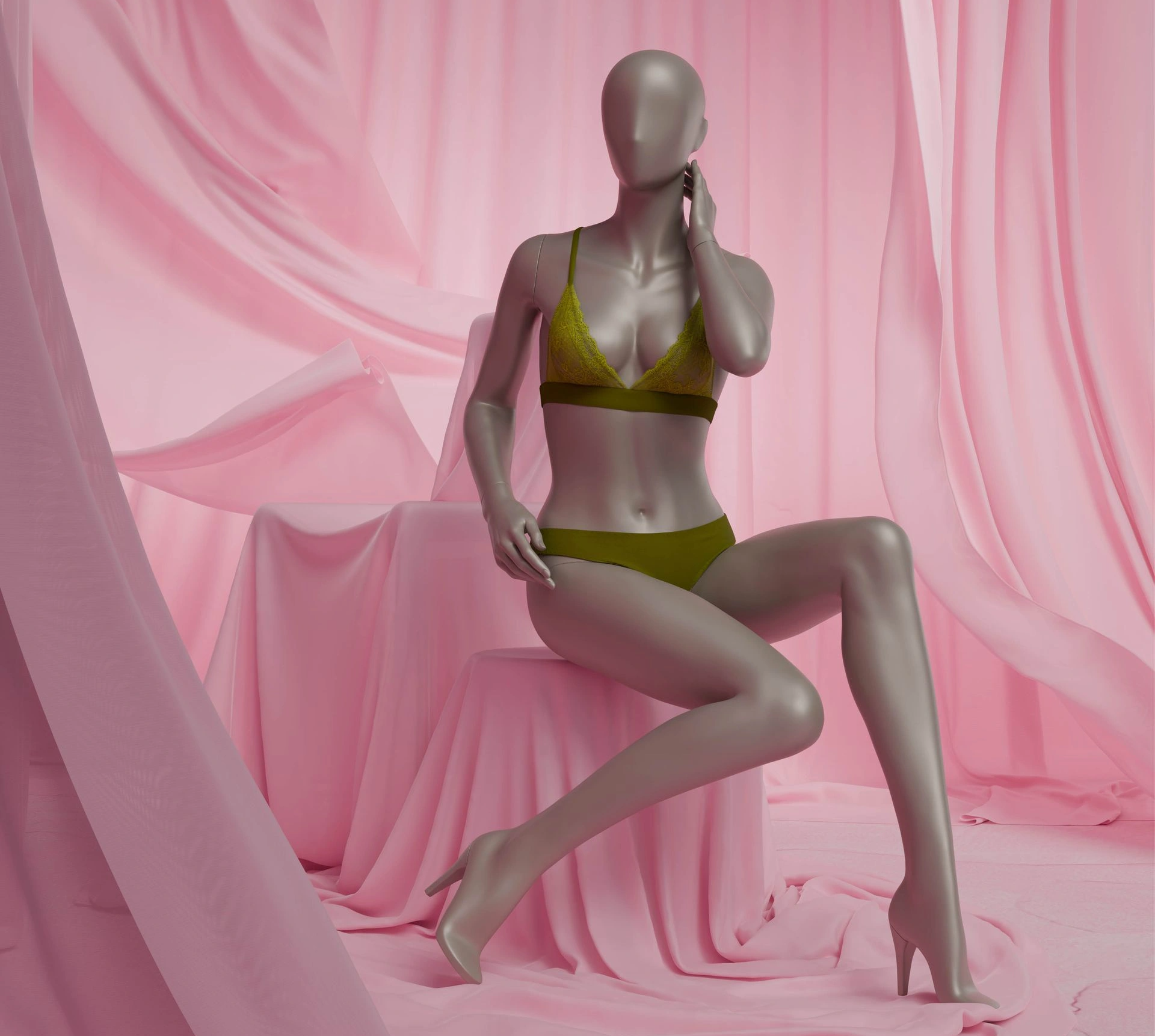 zittende damespaspop om lingerie te presenteren