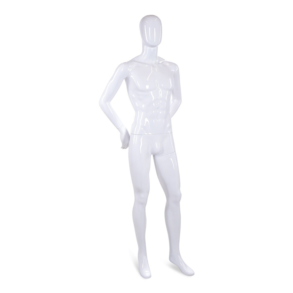 BINK - Unbreakable men's mannequin, abstract head, recyclable mannequin made of ABS plastic, glossy white, pose 06