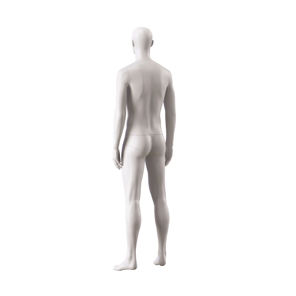 BINK - Basic male window mannequin, semi-abstract head, round tempered glass base, soft clay matt, pose 103