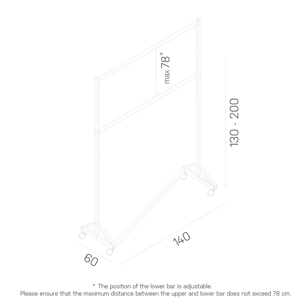 BINK - Rolling garment rack with brake, hammered finish, double rail, height adjustable, 140cm