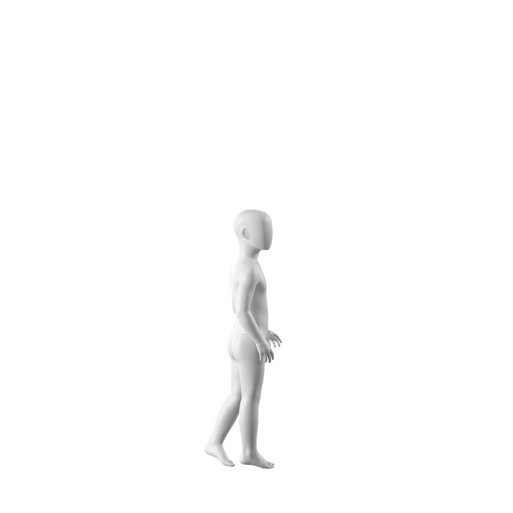 BINK - White abstract child mannequin, with abstract head, 6 years, white powdercoated base, pose CM304