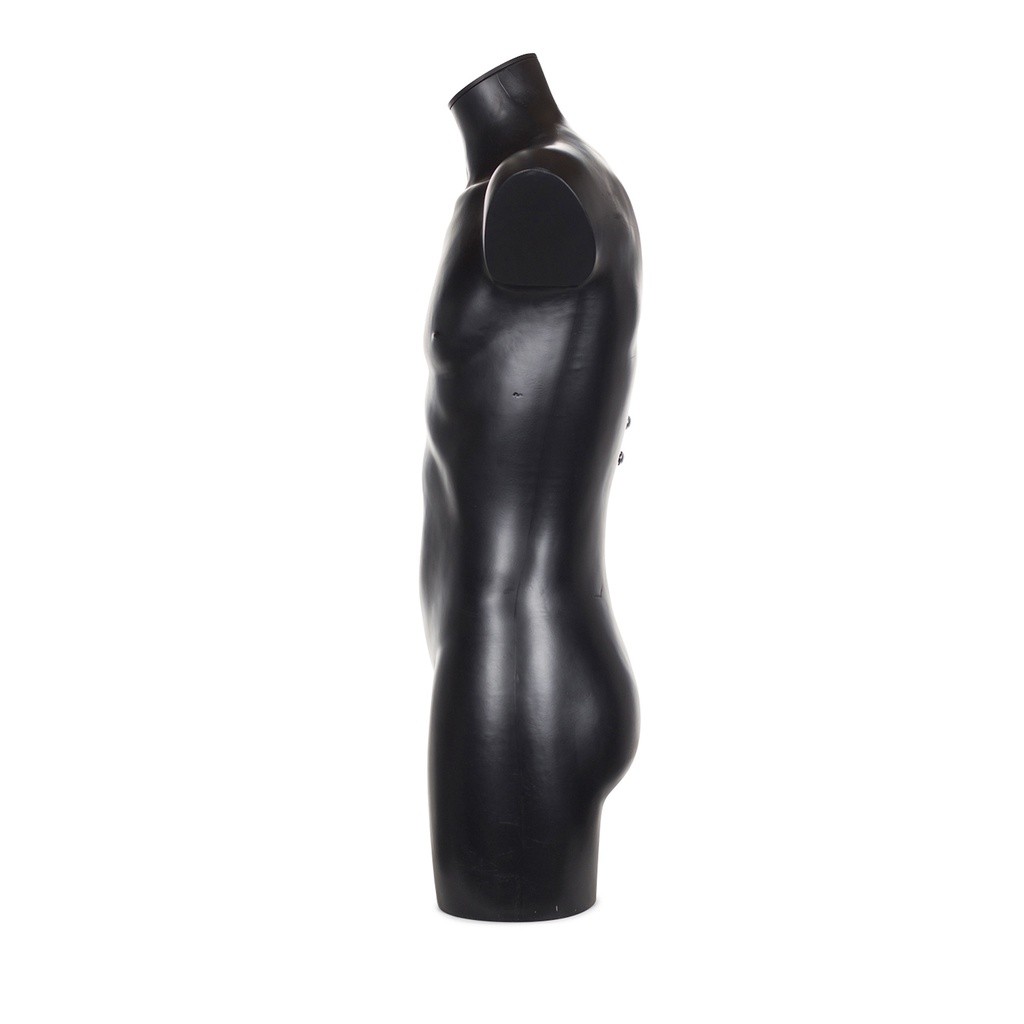BINK - Plastic mannequin torso, male, with backscrew, black recyclable plastic, pose 2005U_BL