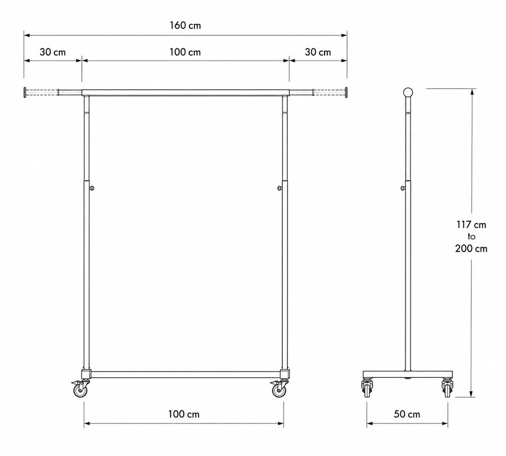 BINK - Rolling garment rack with brake, height adjustable, black, 100cm