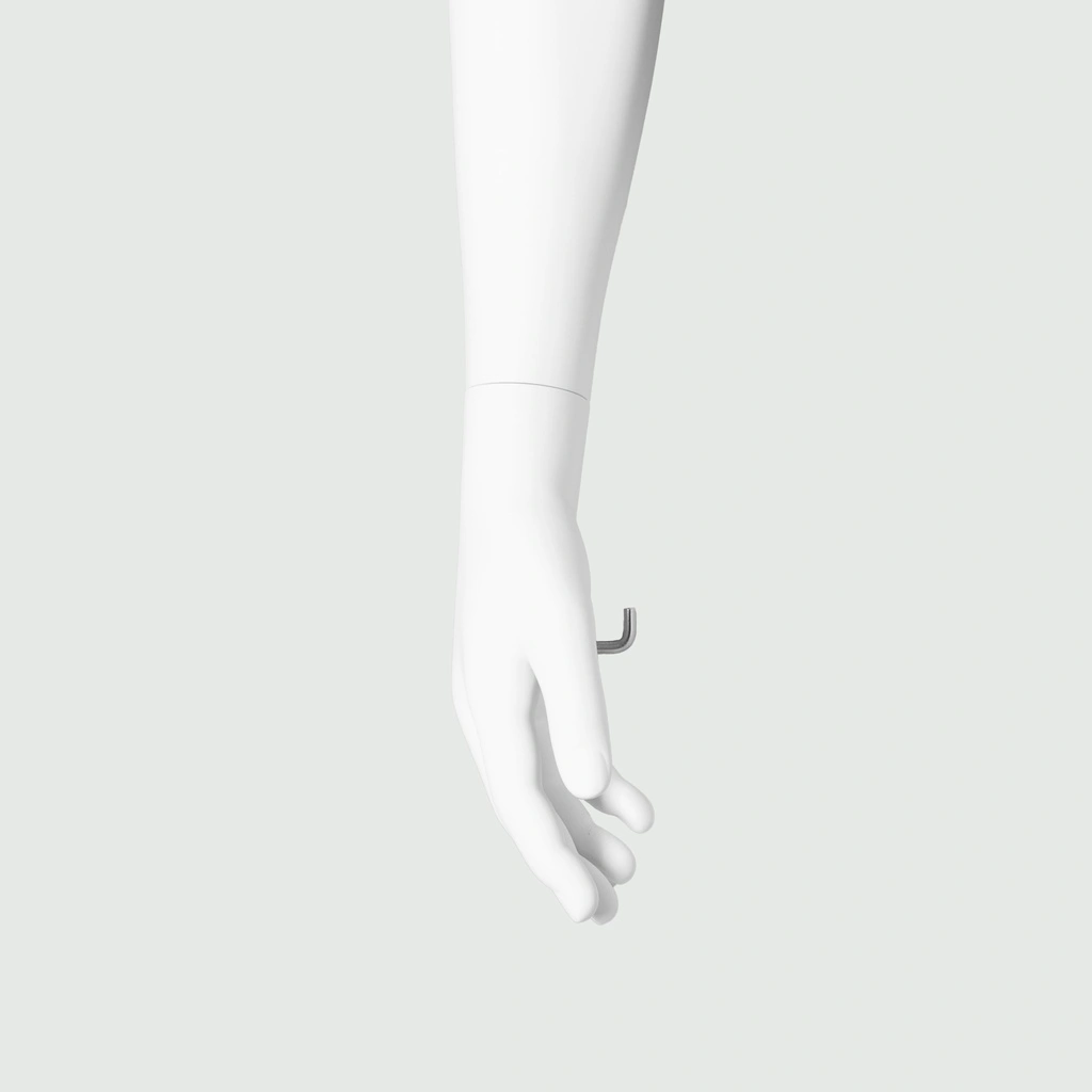 BINK - White abstract child mannequin, with abstract head, 6 years, white powdercoated base, pose CM304