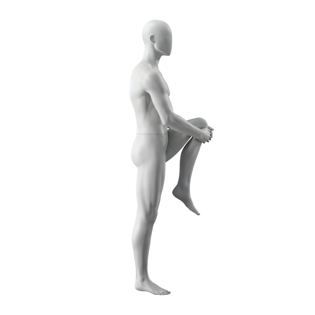 BINK - Stretching sport mannequin, male, grey, abstract head, standing pose 302