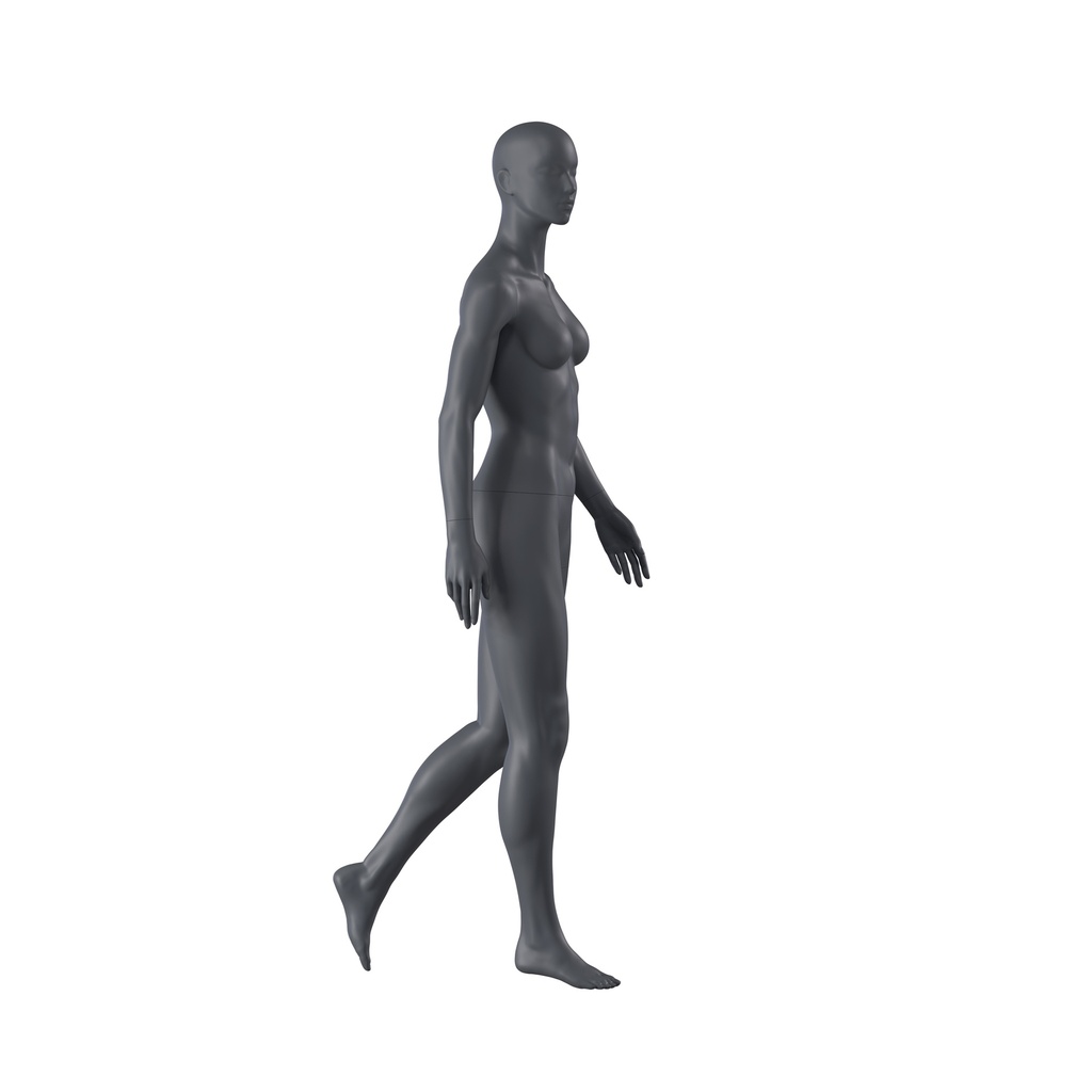 Sport dames mannequin, grafiet grijs, gestilleerd hoofd, staande pose 162 