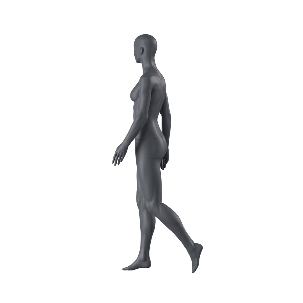 Sport dames mannequin, grafiet grijs, gestilleerd hoofd, staande pose 162 
