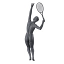 Tennis sport dames mannequin, grafiet grijs, gestilleerd hoofd, staande pose 50 