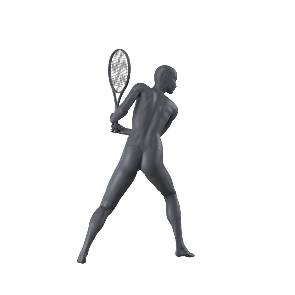 Tennis sport dames mannequin, grafiet grijs, gestilleerd hoofd, staande pose 53