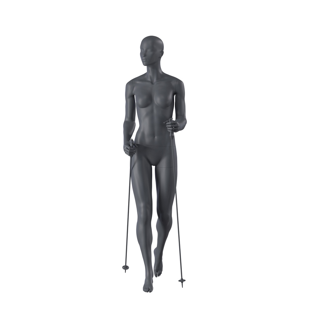 Trekking sport dames mannequin, grafiet grijs, gestilleerd hoofd, staande pose 161