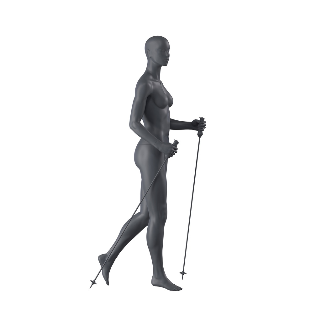 Trekking sport dames mannequin, grafiet grijs, gestilleerd hoofd, staande pose 161