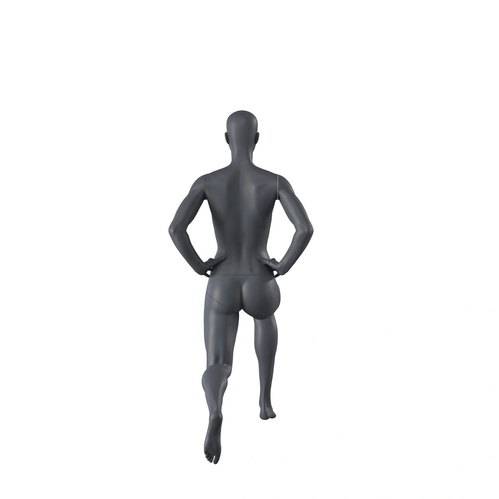 Stretching sport dames mannequin, grafiet grijs, gestilleerd hoofd, staande pose 06 