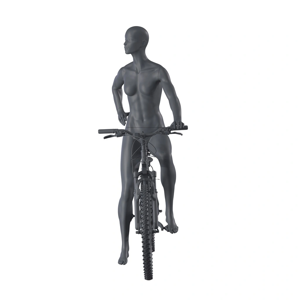 Wielrenner sport dames mannequin, grafiet grijs, gestilleerd hoofd, staande pose 28