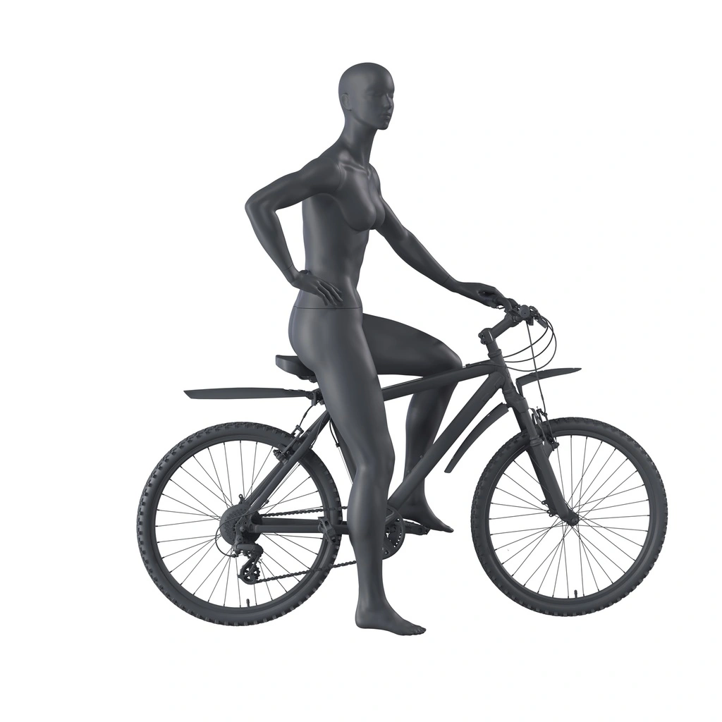 Wielrenner sport dames mannequin, grafiet grijs, gestilleerd hoofd, staande pose 28
