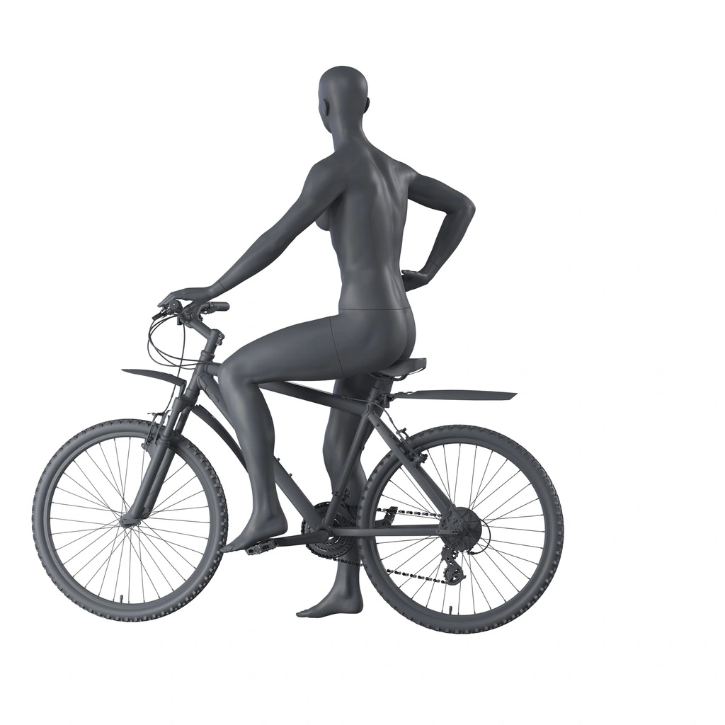 Wielrenner sport dames mannequin, grafiet grijs, gestilleerd hoofd, staande pose 28
