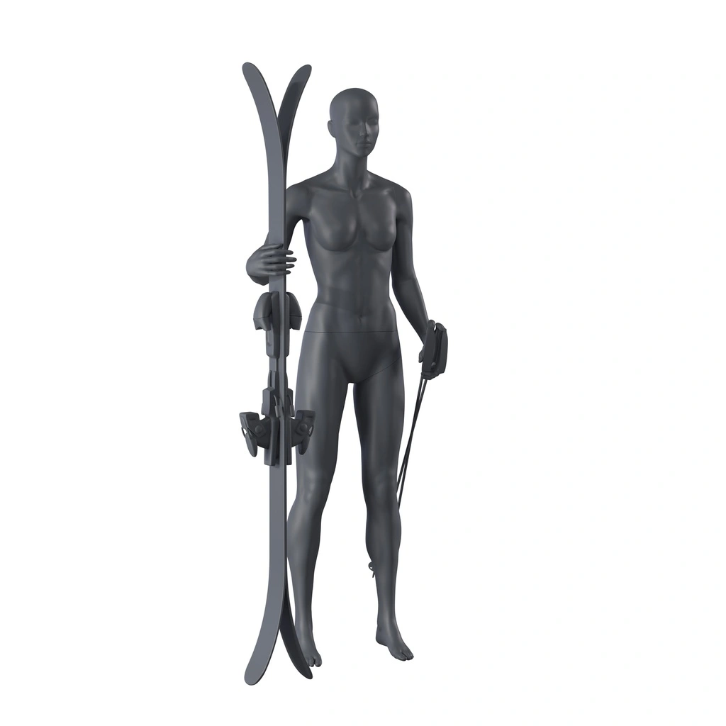 Ski sport dames mannequin, grafiet grijs, gestilleerd hoofd, staande pose 10 