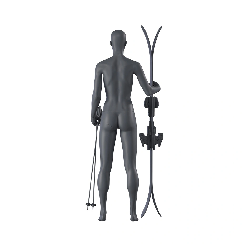 Ski sport dames mannequin, grafiet grijs, gestilleerd hoofd, staande pose 10 