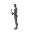 Sport dames etalagepop, tennis pose, grafiet grijs, gestilleerd hoofd, staande pose 02