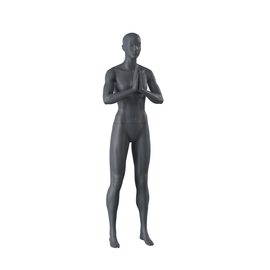 Yoga sport dames mannequin, grafiet grijs, gestilleerd hoofd, staande pose 17