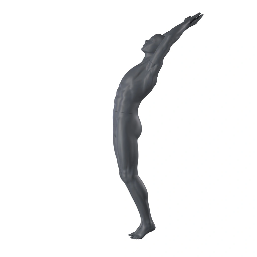 Duikende sport heren mannequin, grafiet grijs, gestilleerd hoofd, staande pose 325