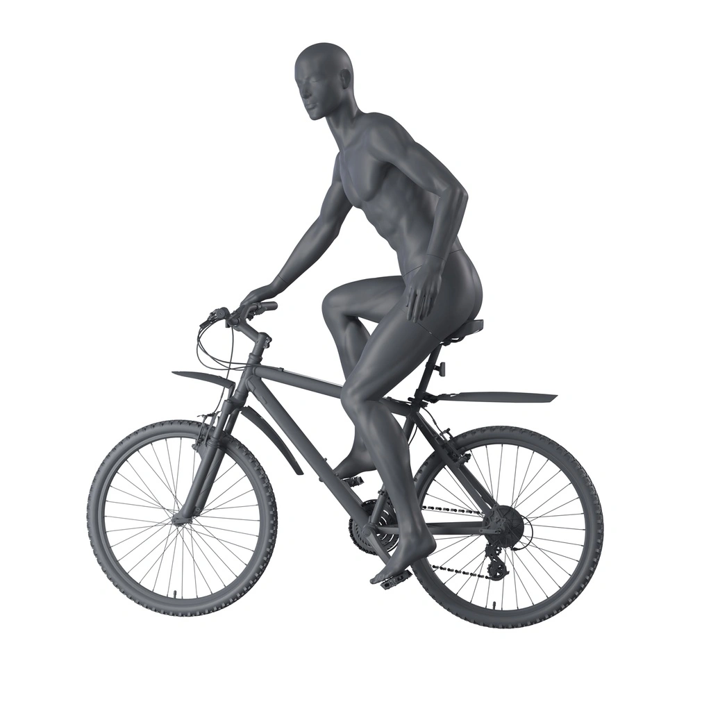 BINK - Mountainbike sport mannequin, male, graphite grey, stylised head, seated pose 327
