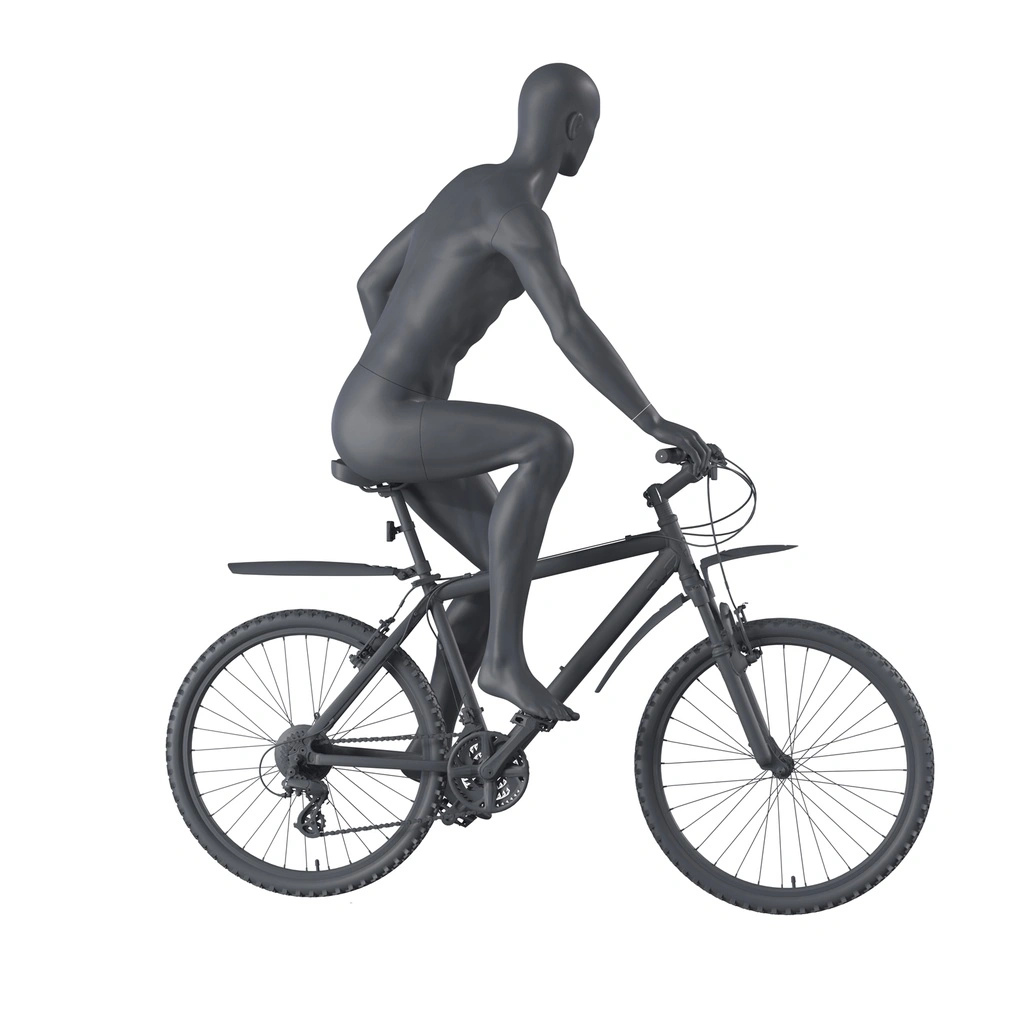BINK - Mountainbike sport mannequin, male, graphite grey, stylised head, seated pose 327
