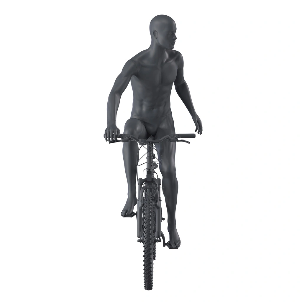 BINK - Mountainbike sport mannequin, male, graphite grey, stylised head, seated pose 327