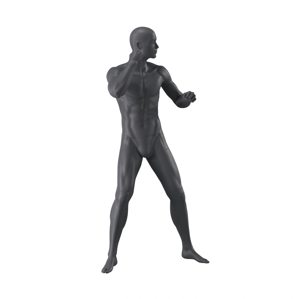 Sport heren mannequin, grijs, abstract hoofd, staande pose 363