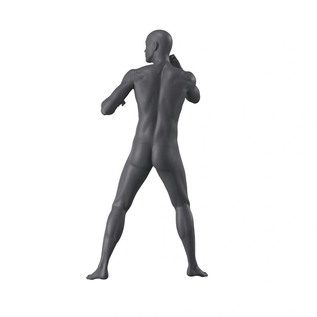 Sport heren mannequin, grijs, abstract hoofd, staande pose 363