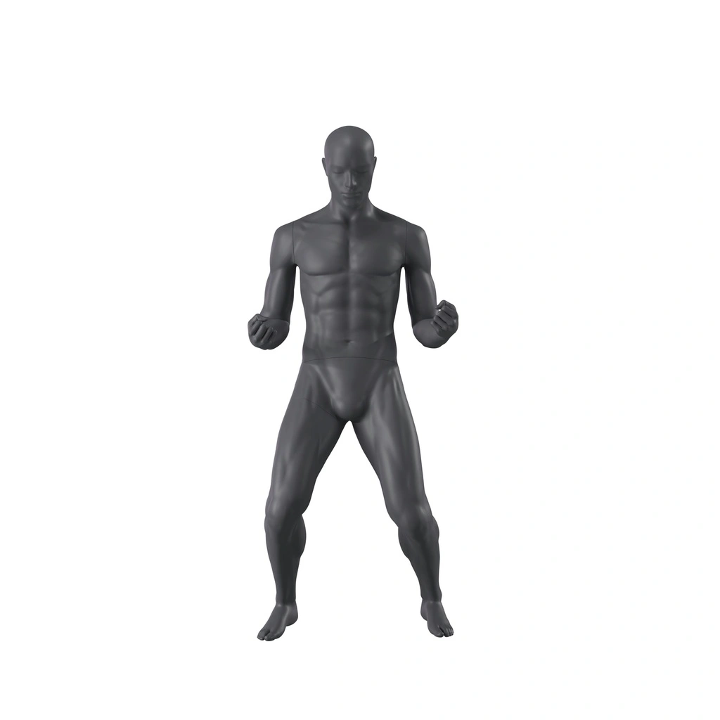 Winnende sport heren mannequin, grafiet grijs, gestilleerd hoofd, staande pose 336