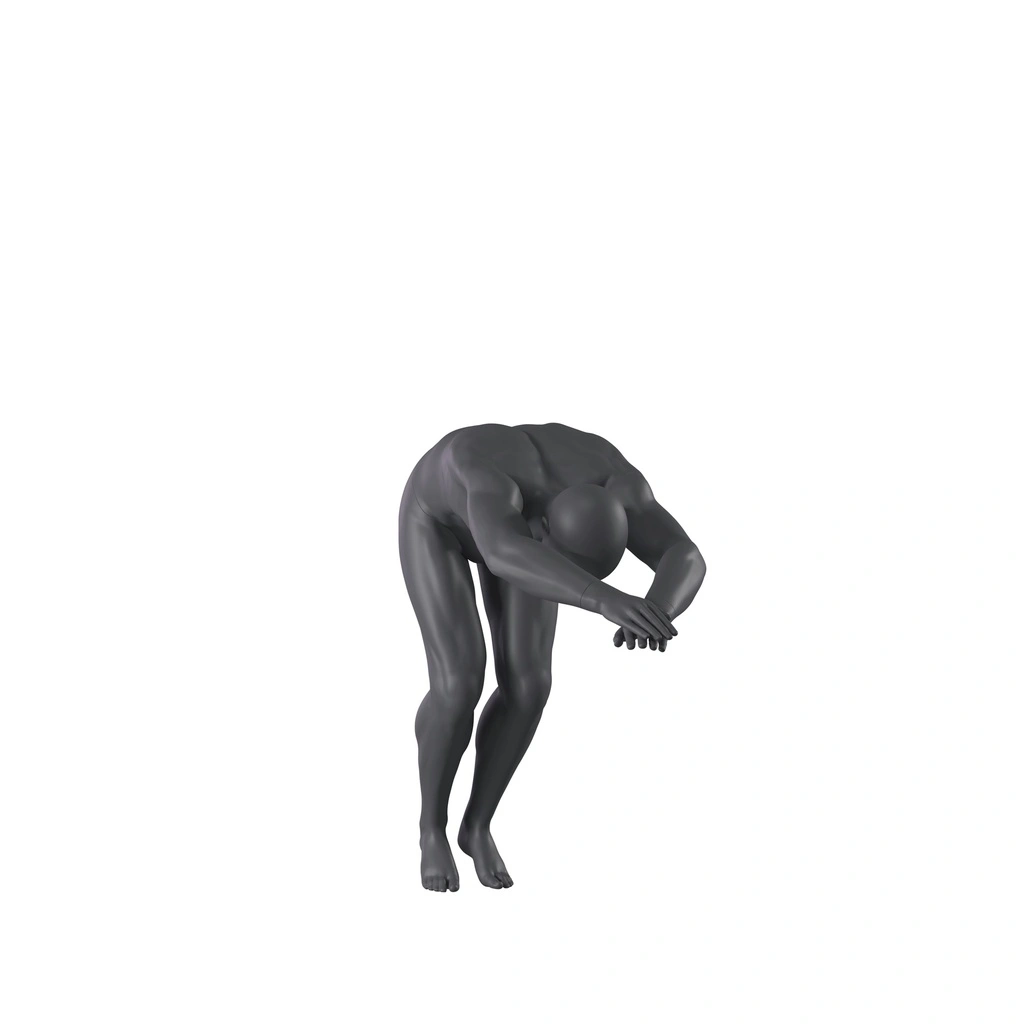 Duikende sport heren mannequin, grafiet grijs, gestilleerd hoofd, staande pose 340