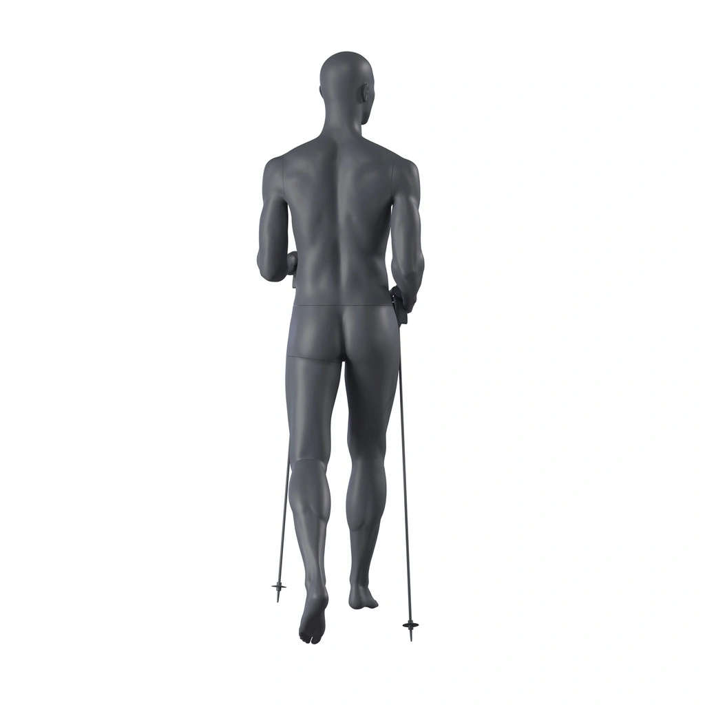 Nordic walking sport heren mannequin, grafiet grijs, gestilleerd hoofd, staande pose 360