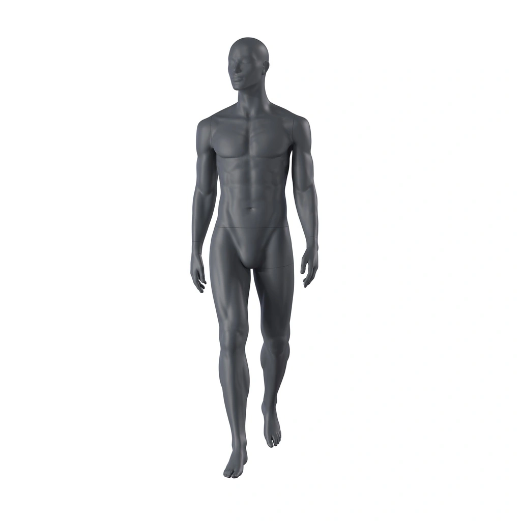 Sport heren mannequin, grafiet grijs, gestilleerd hoofd, staande pose 361