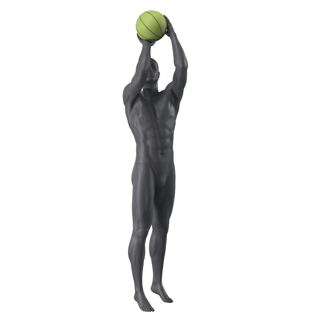 Sport heren mannequin, basket, grafiet grijs, gestilleerd hoofd, staande pose 398