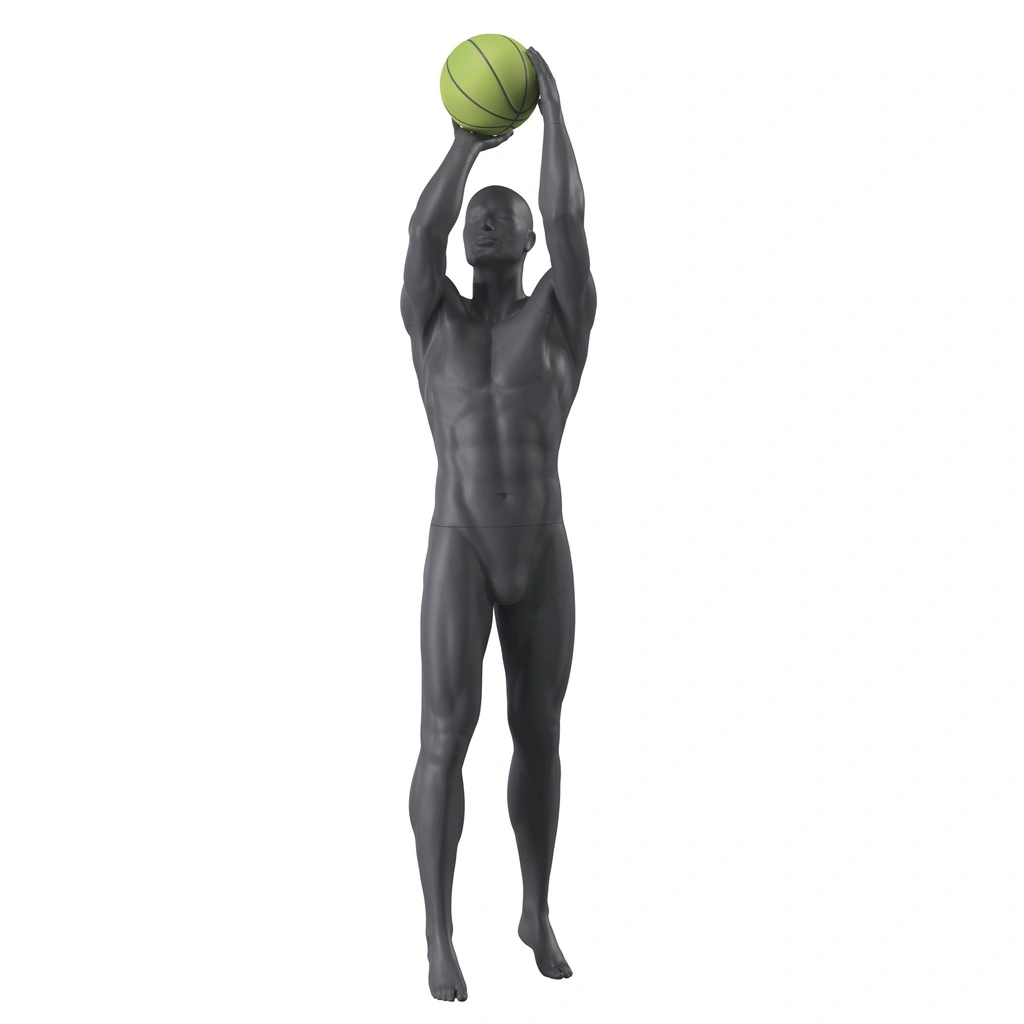 Sport heren mannequin, basket, grafiet grijs, gestilleerd hoofd, staande pose 398