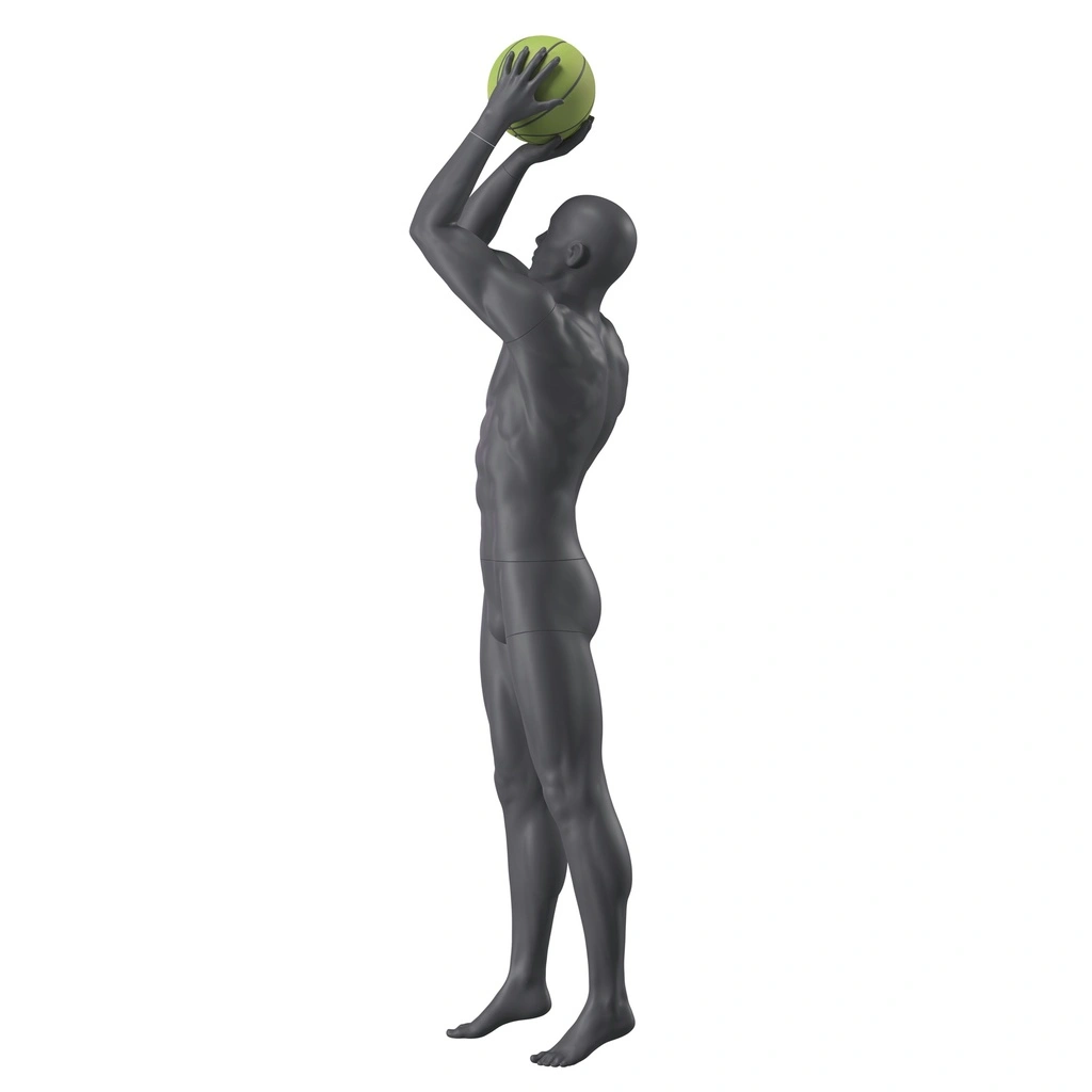 Sport heren mannequin, basket, grafiet grijs, gestilleerd hoofd, staande pose 398