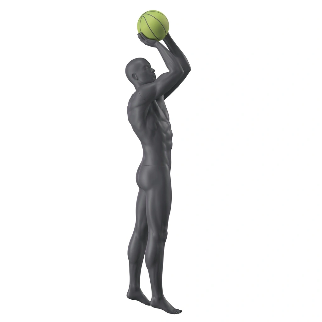 Sport heren mannequin, basket, grafiet grijs, gestilleerd hoofd, staande pose 398