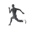 Running heren mannequin met prothesebeen, grafiet grijs, gestilleerd hoofd, staande pose 405