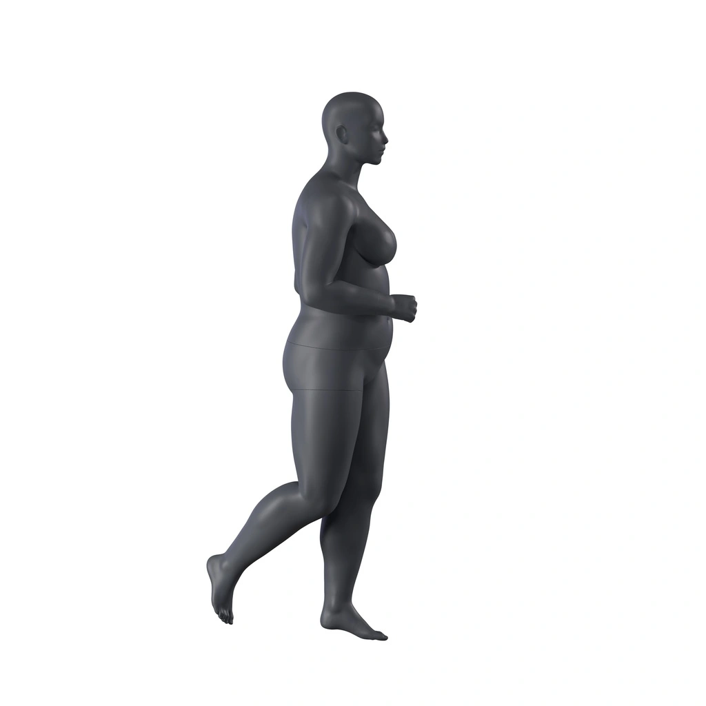 Lopende sport dames mannequin, grafiet grijs, gestilleerd hoofd, staande pose 36