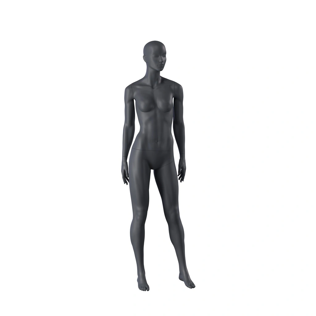 Sport dames mannequin, grafiet grijs, gestilleerd hoofd, staande pose 27