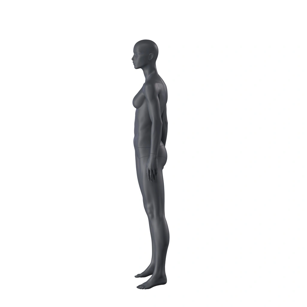 Sport dames mannequin, grafiet grijs, gestilleerd hoofd, staande pose 27