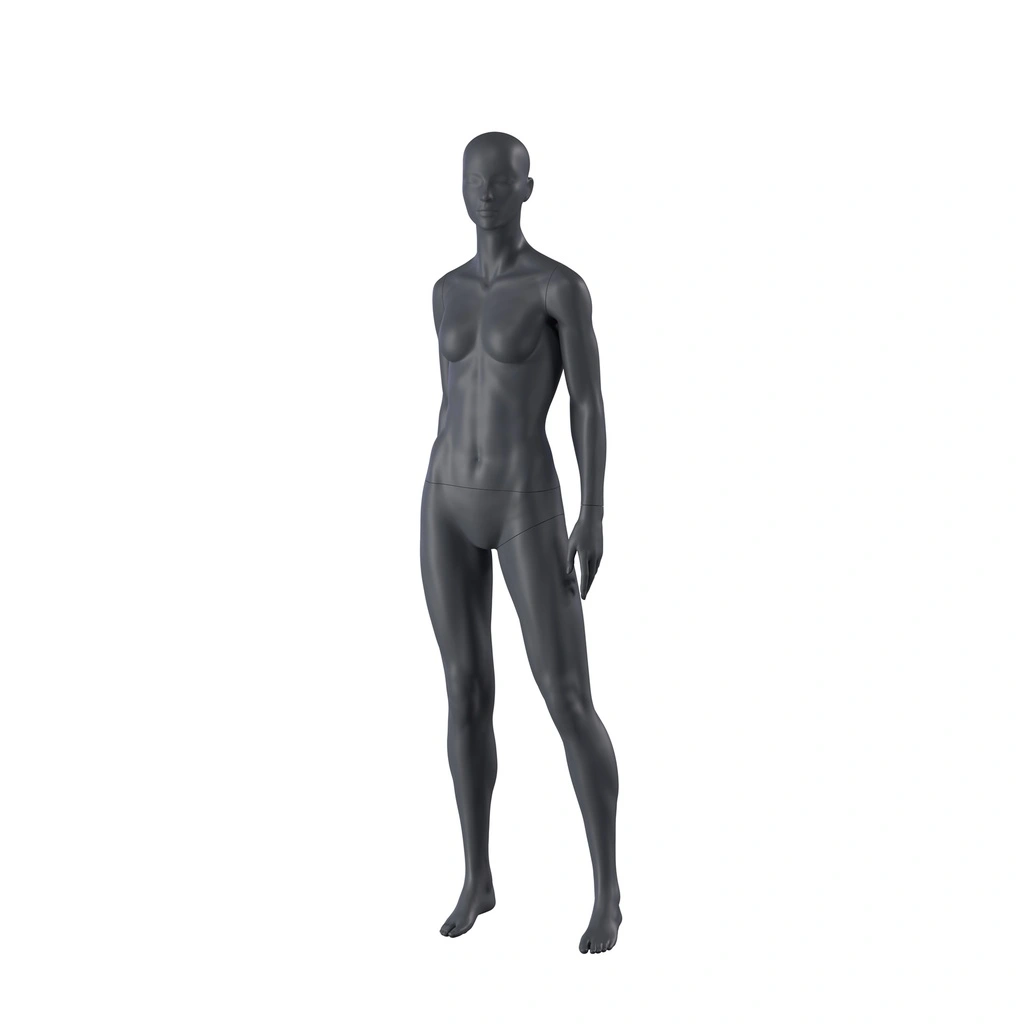 Sport dames mannequin, grafiet grijs, gestilleerd hoofd, staande pose 27