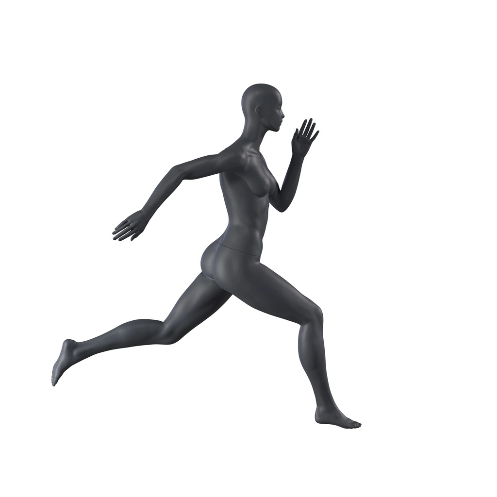 Sprinter sport dames mannequin, grafiet grijs, gestilleerd hoofd, staande pose 25