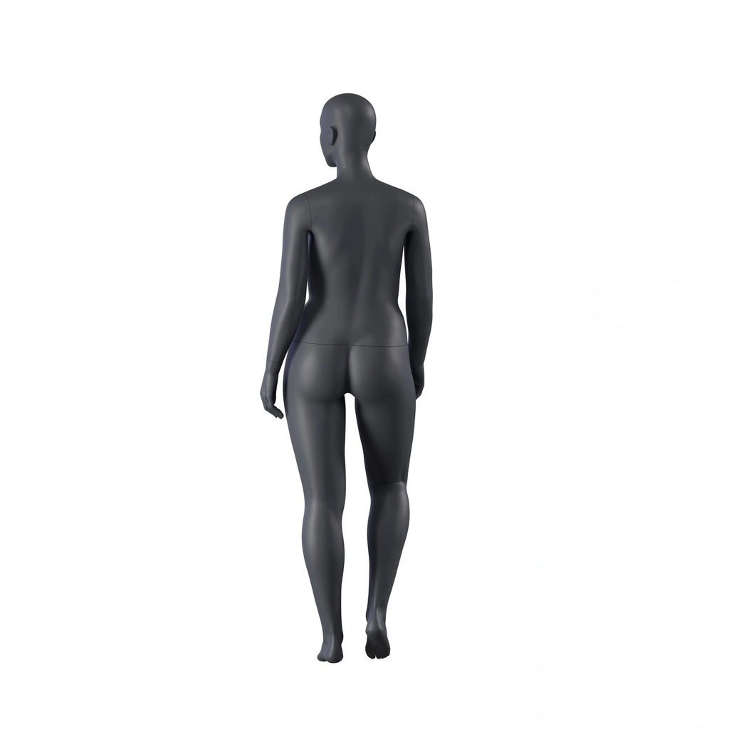 Volslanke sport dames mannequin, grafiet grijs, gestilleerd hoofd, staande pose 29
