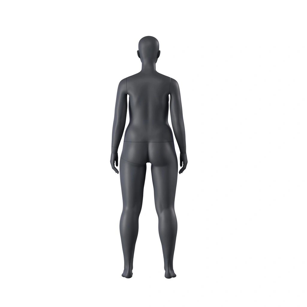 Volslanke sport dames mannequin, grafiet grijs, gestilleerd hoofd, staande pose 33 