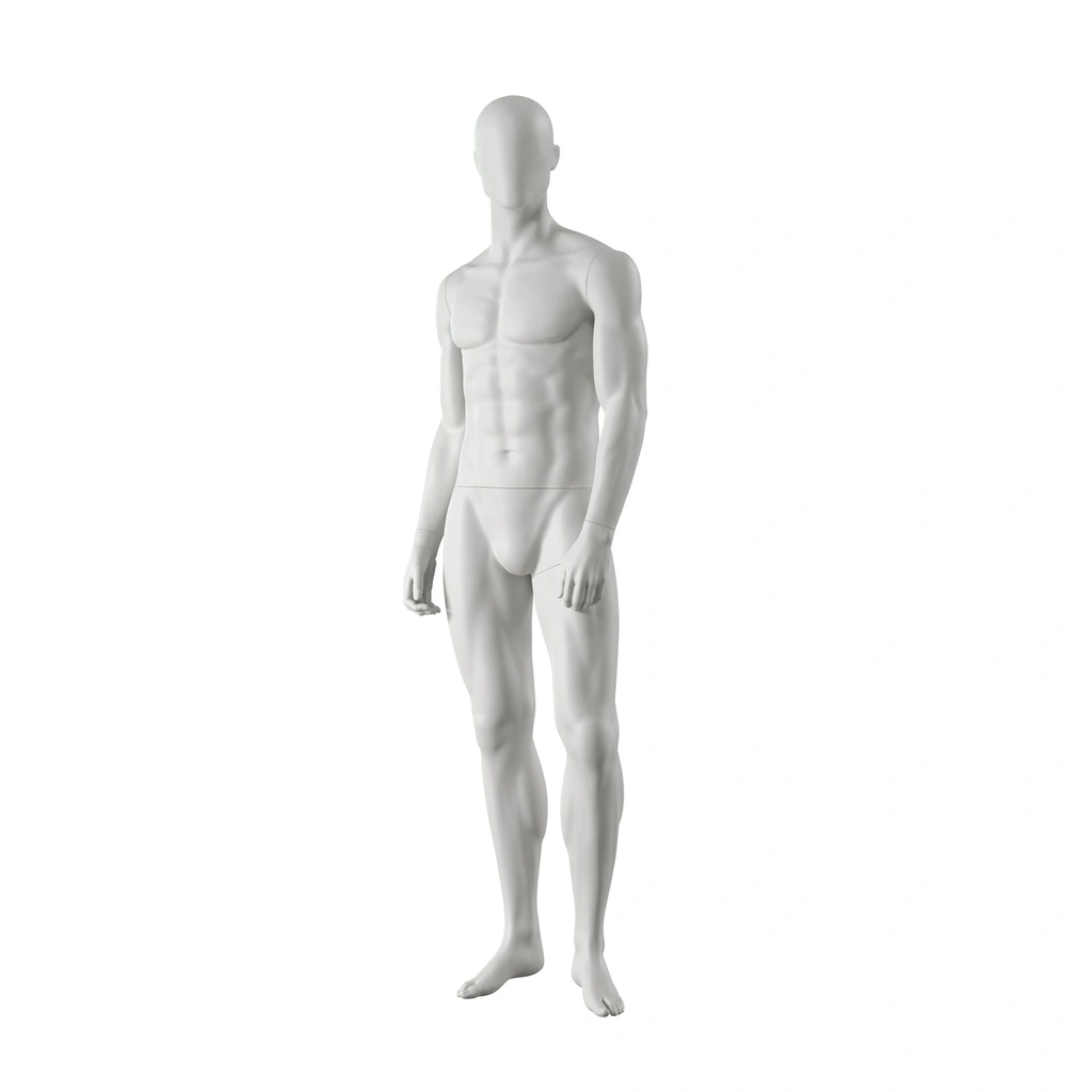 Sport heren mannequin, grijs, abstract hoofd, staande pose 333