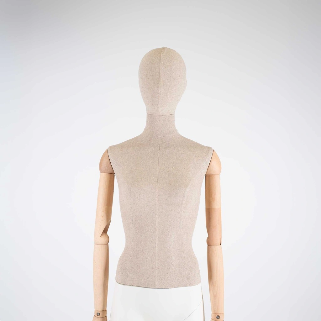 Vintage dames paspop, houten armen, overtrokken met stof, staande pose 03