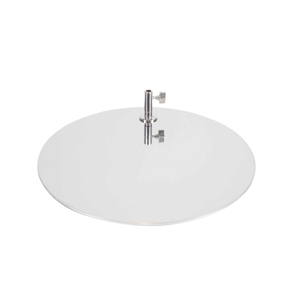 Ronde voetplaat voor etalagepop dia 40 cm, verchroomd staal, voetpin en kuitpin connector inbegrepen
