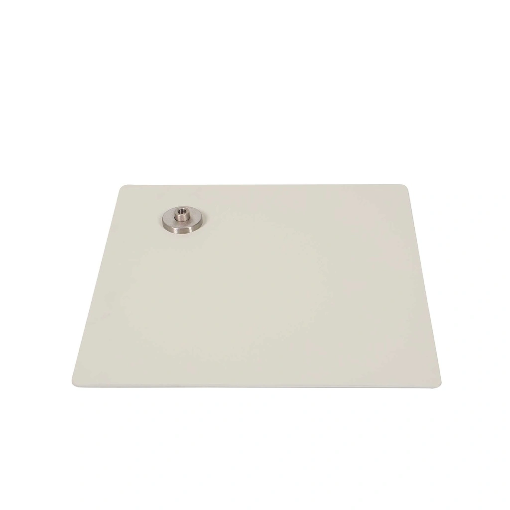 Vierkante voetplaat vwn etalagepop,gepoederlakt staal RAL9002 , voetpin