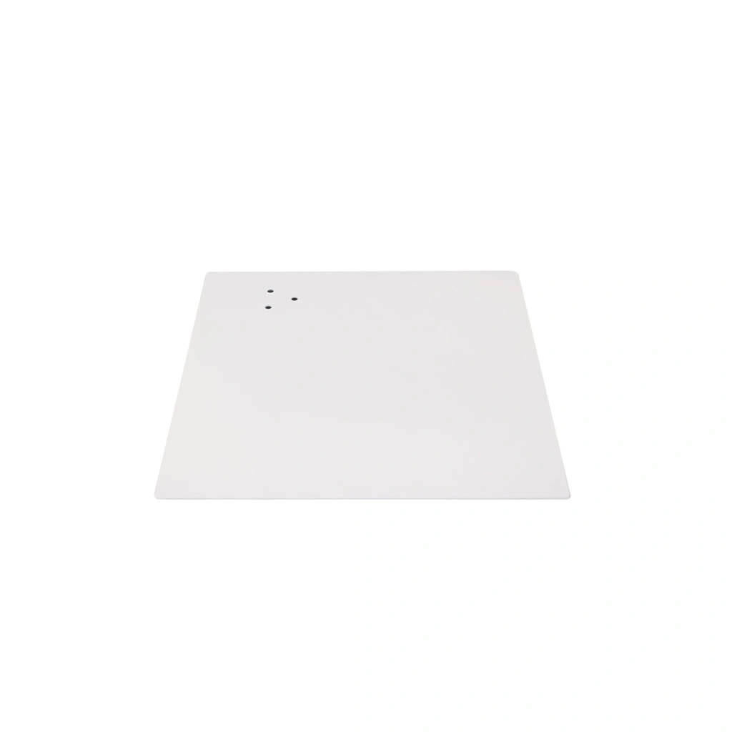 Square base 35x35 cm, white powdercoated steel, calfpin connector 11.5x7 cm 